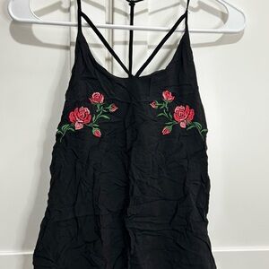Black Floral Embroidered Tank Top